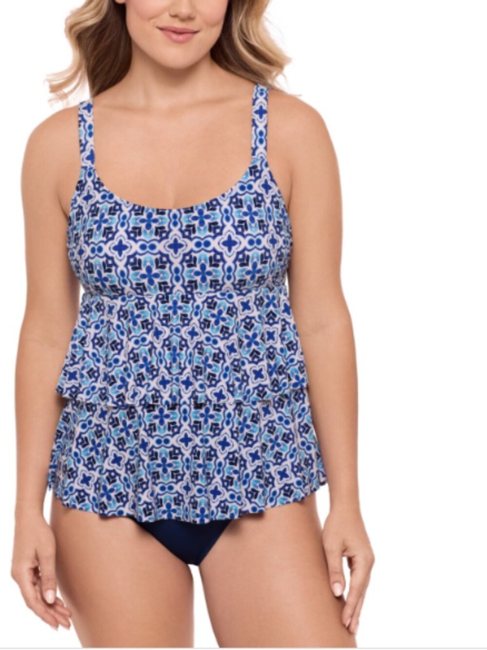 Swim Solutions Women High-Low Double-Tier One-Piece Swimsuit Blue Size 16 12276
